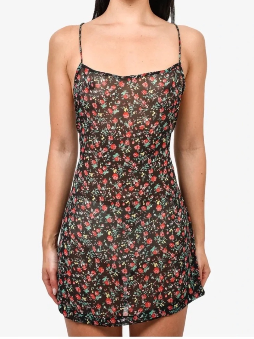 Rat and Boa Floral Sheer Mini Dress Black Multicolor Sz Small - Picture 2 of 3